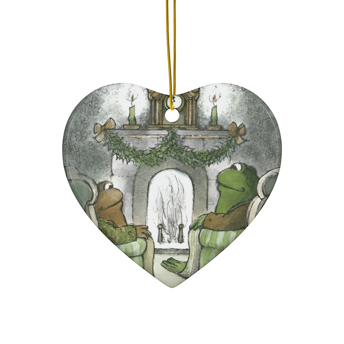 Frog and Toad Christmas Ceramic Ornament, 4 Shapes