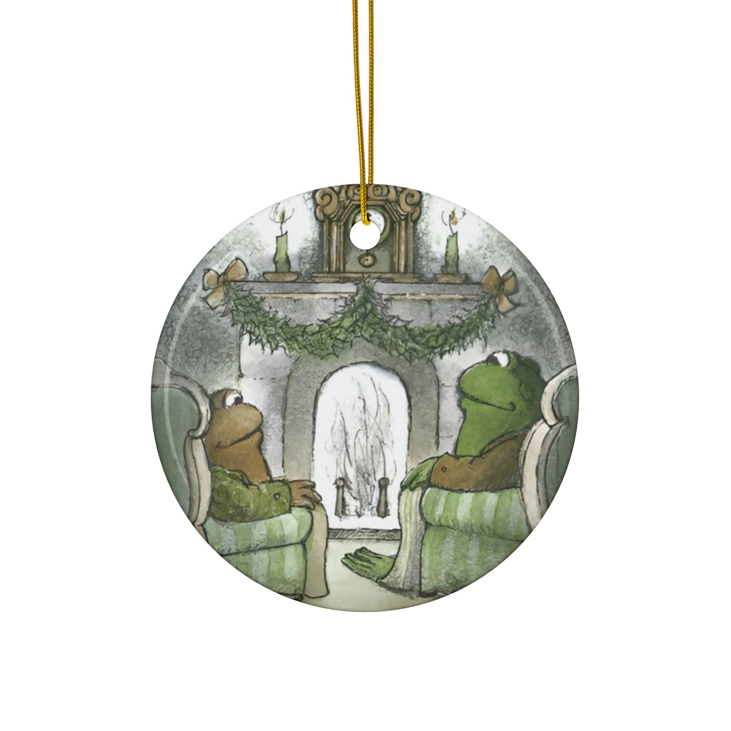 Frog and Toad Christmas Ceramic Ornament, 4 Shapes