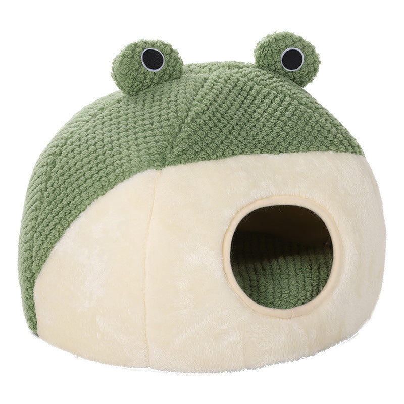 Little Frog Series Cozy Plush Bed – Autumn & Winter Nest for Small Cats and Dogs (Up to 5KG)