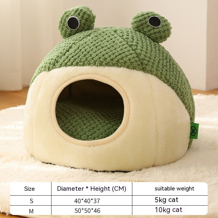 Little Frog Series Cozy Plush Bed – Autumn & Winter Nest for Small Cats and Dogs (Up to 5KG)