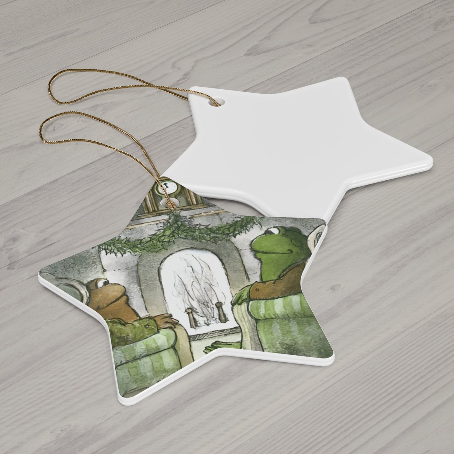 Frog and Toad Christmas Ceramic Ornament, 4 Shapes