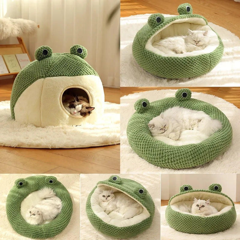 Little Frog Series Cozy Plush Bed – Autumn & Winter Nest for Small Cats and Dogs (Up to 5KG)