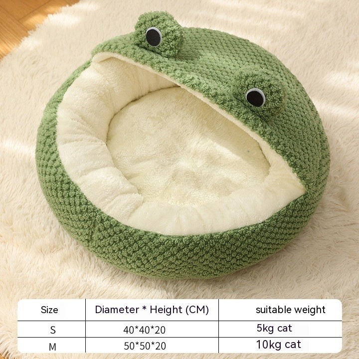 Little Frog Series Cozy Plush Bed – Autumn & Winter Nest for Small Cats and Dogs (Up to 5KG)